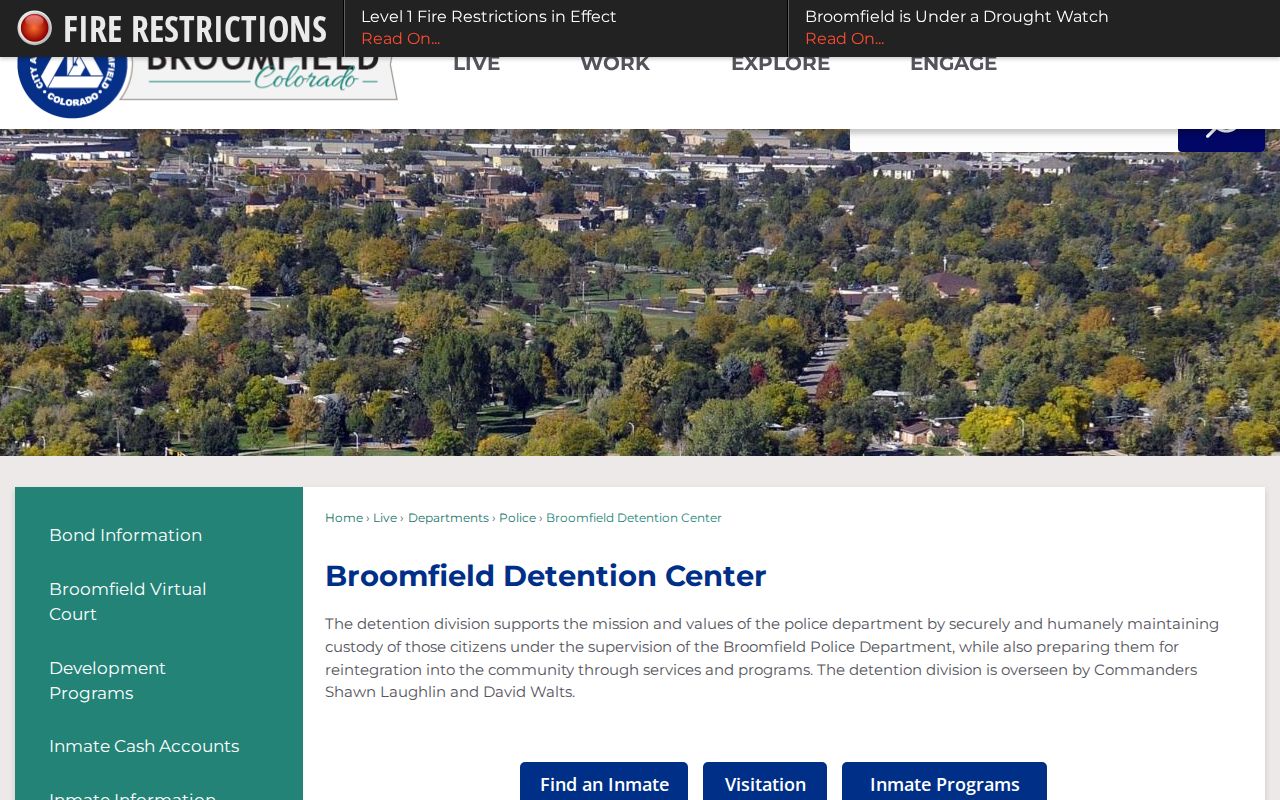 Broomfield County booking records at the Broomfield Detention Center