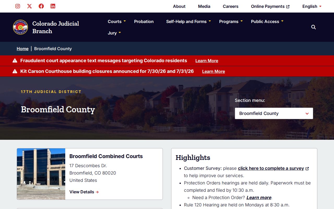 Broomfield County criminal court records at Broomfield Combined Courts