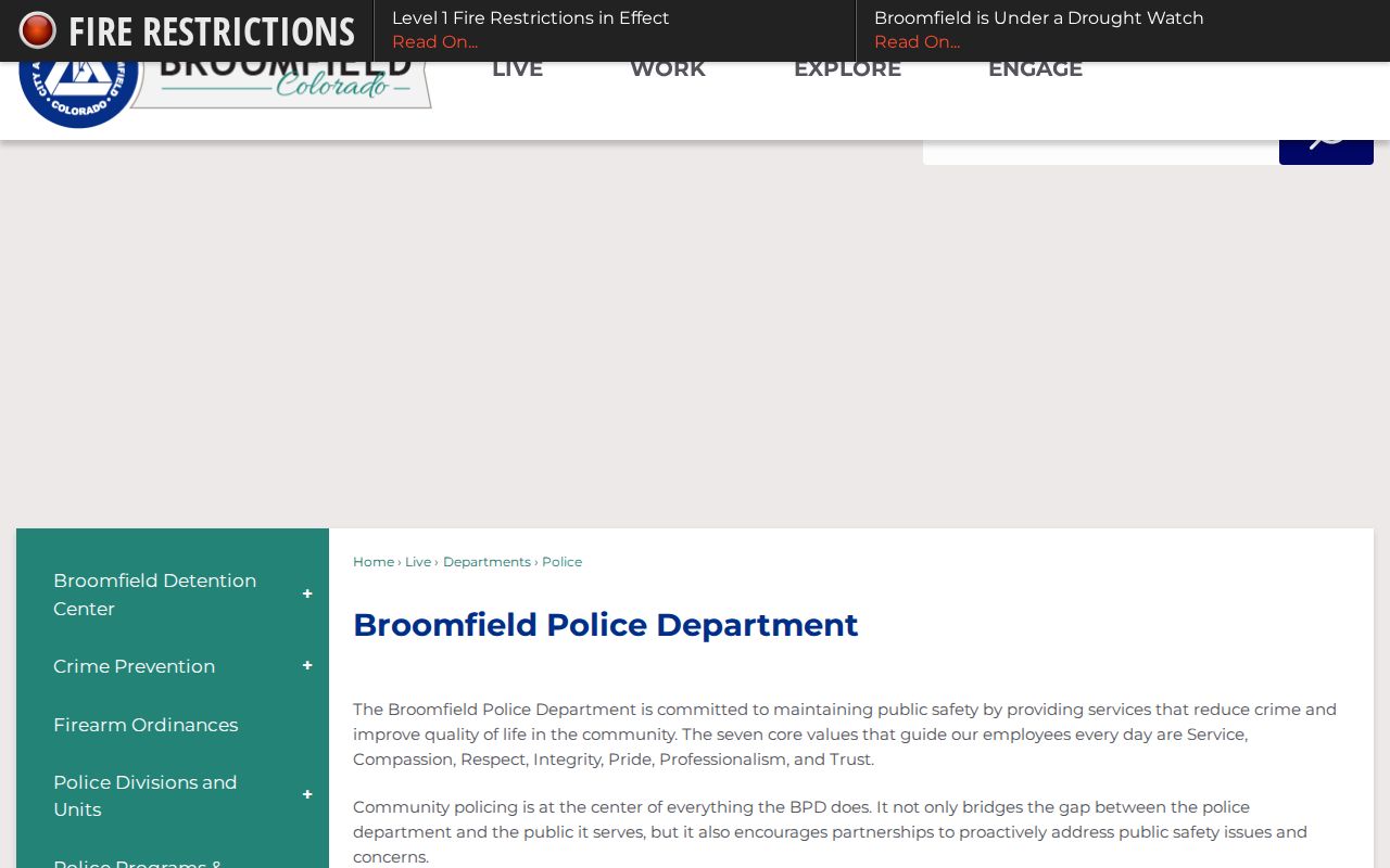 Broomfield County criminal records at the Broomfield Police Department