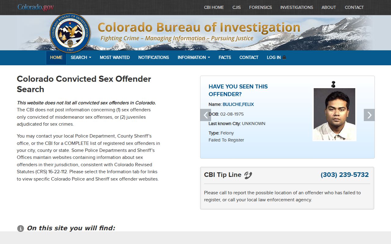 Broomfield County sex offender search on Colorado CBI