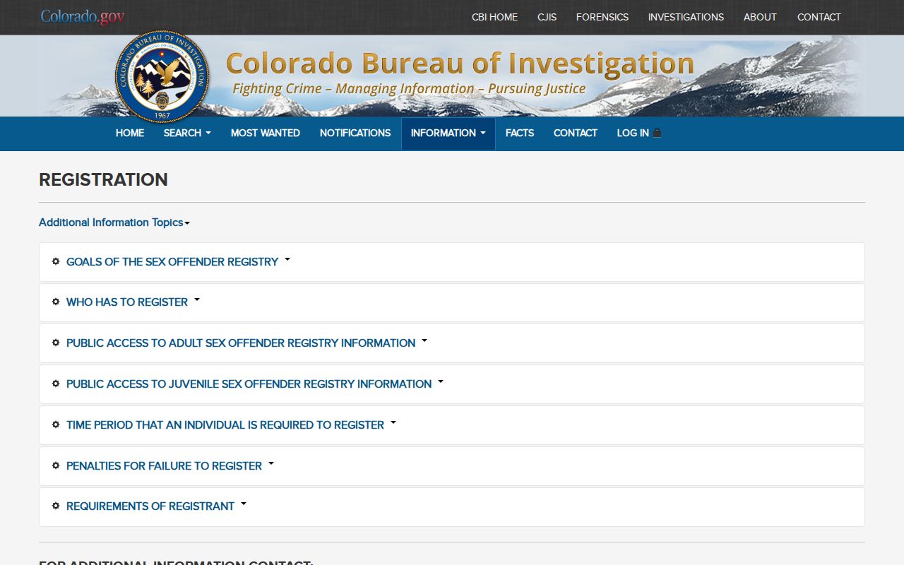 Broomfield County sex offender registry information from CBI